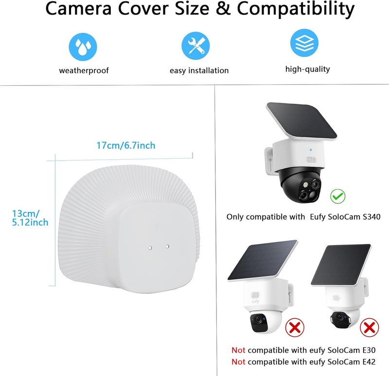 TEKCAM 2Pack UV Rain Cover Compatible with Eufy SoloCam S340, Outdoor Solar Camera Cover, Weatherproof Camera Protector, Anti Glare (No Cam) - Image 2